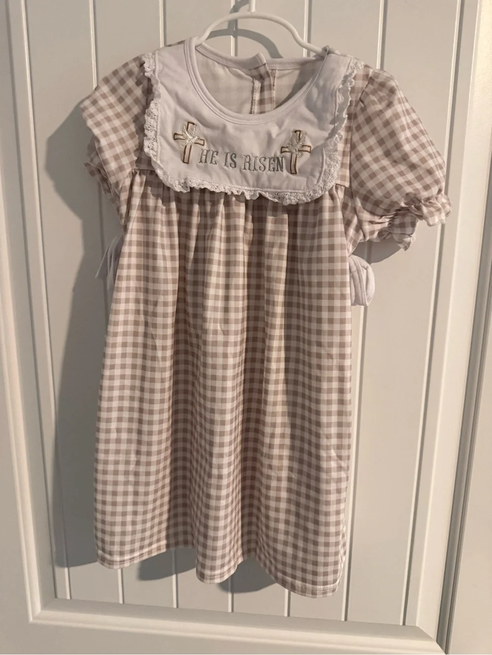 Honey Bean “He Is Risen” Gingham Easter Dress • Girls Age 4